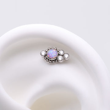 Detail View 1 of Implant Grade Titanium OneFit Threadless Bali Beaded Monarch Fire Opal Sparkle Top Part-Clear Gem/Purple Opal